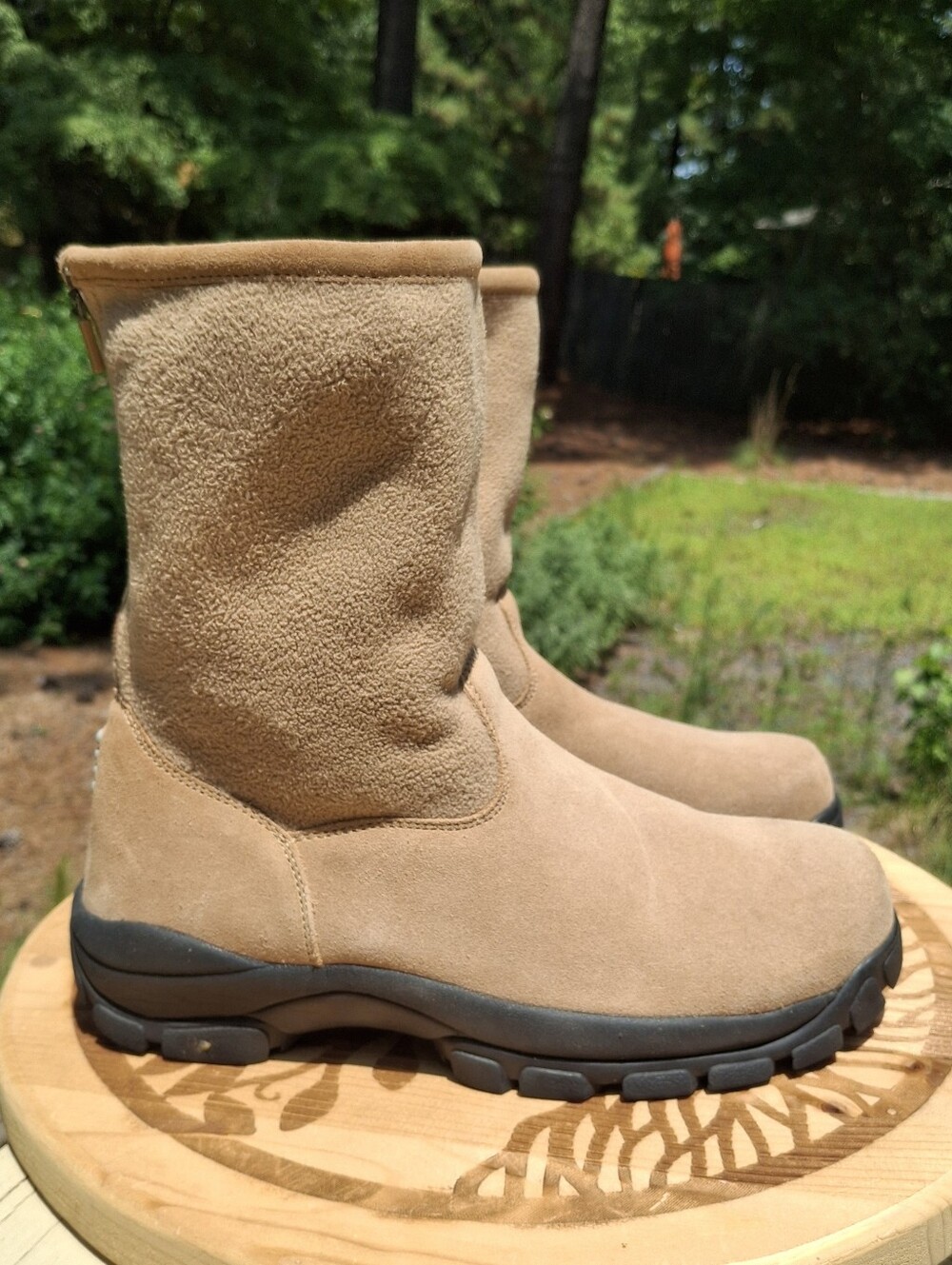 VTG Lands' End Women's Tan Suede & Fleece-Lined Mid Calf Back Zip Winter Boots 9 - Picture 10 of 11